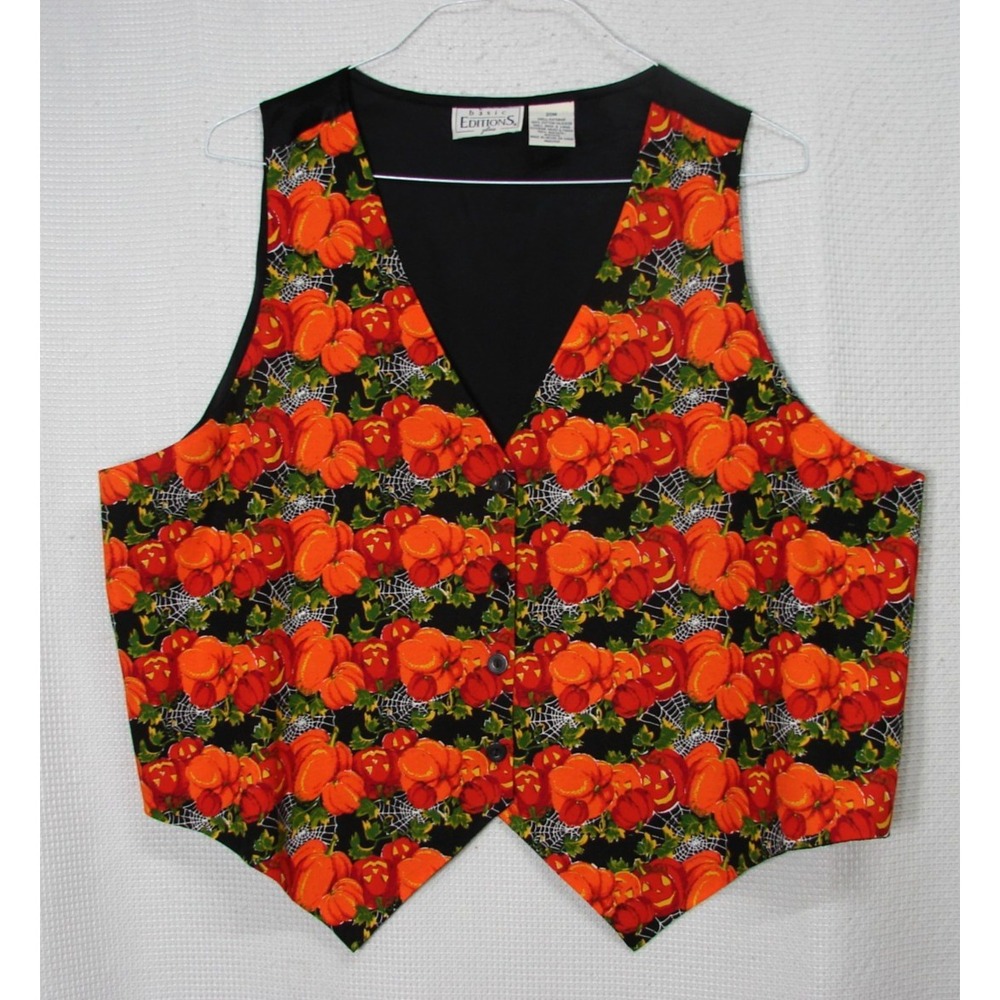 Vtg BASIC EDITIONS Halloween Vest Pumpkin Jack-O-Lantern Spider Webs Size 1X